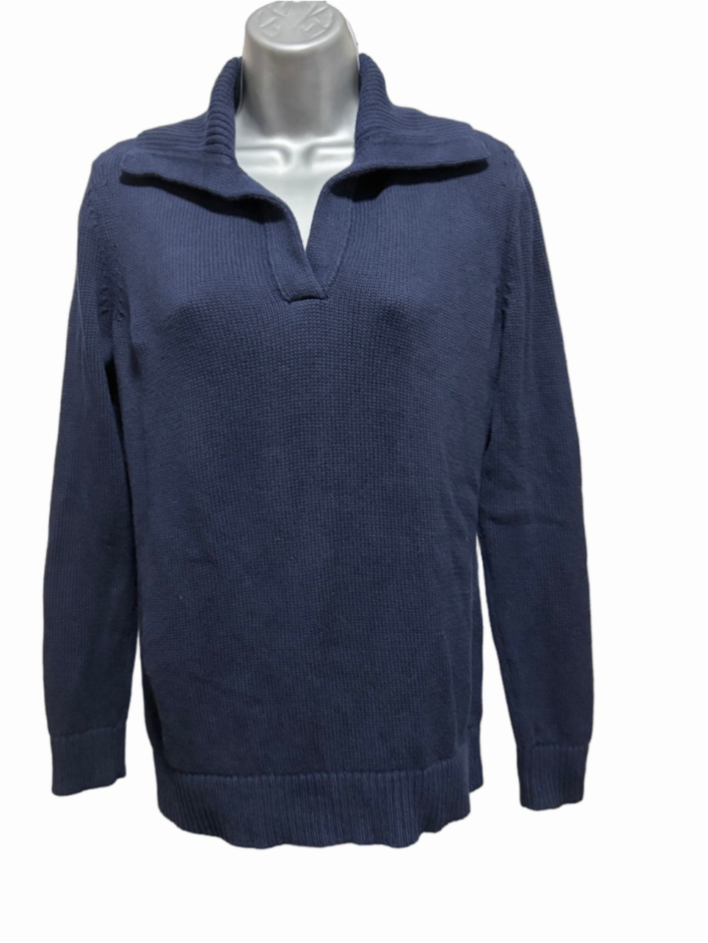 Talbots Navy Blue 100% Cotton Johnny Collar Sweater Women’s Small